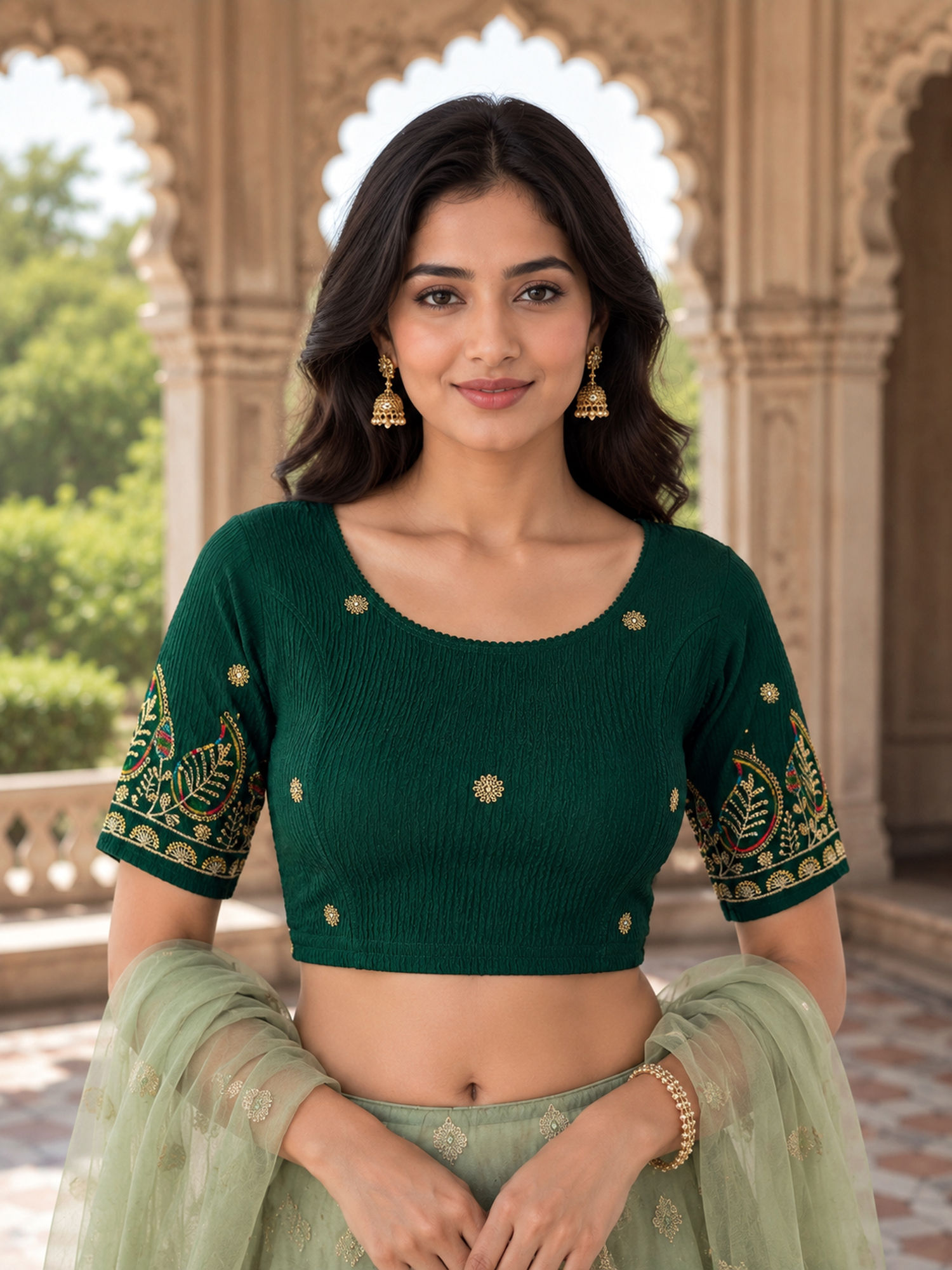 rajnandini Women's Green Embroidered Readymade Blouse-picture-14