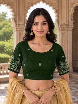 Rajnandini - Women's Mahendi Green Lycra Embroidered Readymade Blouse