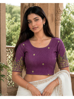 Rajnandini - Women's Purple Lycra Embroidered Readymade Blouse
