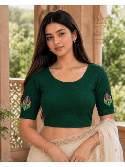 Rajnandini - Women's Green Lycra Embroidered Readymade Blouse