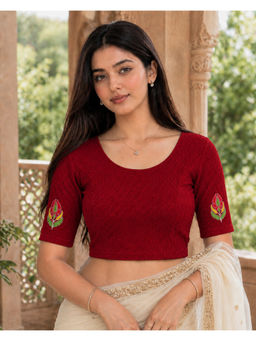 Rajnandini - Women's Maroon Lycra Embroidered Readymade Blouse