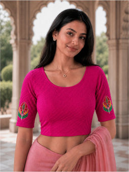 Rajnandini - Women's Pink Lycra Embroidered Readymade Blouse