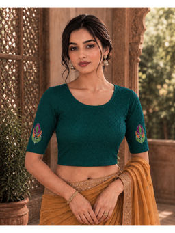 Rajnandini - Women's Teal Lycra Embroidered Readymade Blouse