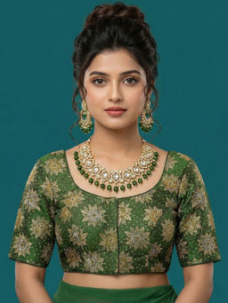 Niraha - Satin Brocade Green Blouse