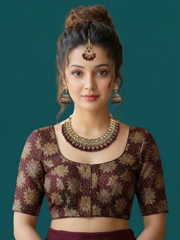 Niraha - Brown Satin Brocade Blouse