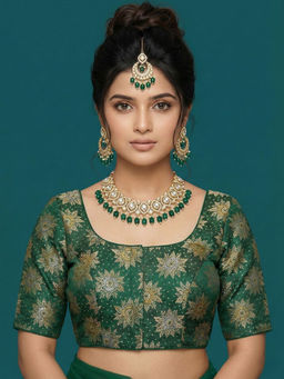 Niraha - Satin Green Brocade Blouse