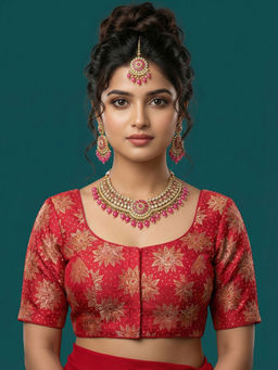 Niraha - Satin Brocade Red Blouse