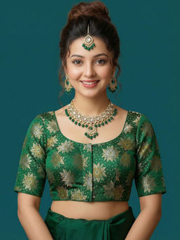 Niraha - Green Satin Brocade Blouse