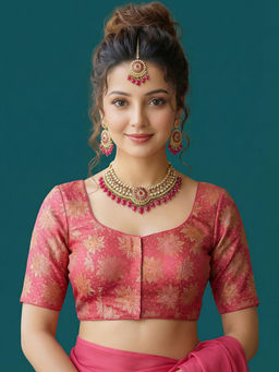 Niraha - Peach Satin Brocade Blouse