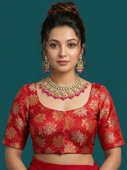 Niraha - Red Satin Brocade Blouse