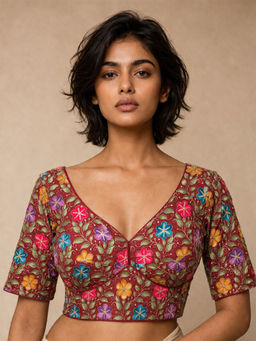 Niraha - Women Maroon Readymade Saree Blouse