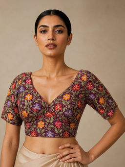 Niraha - Women Readymade Purple Saree Blouse
