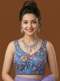 Niraha - Women Blue Silk Saree Sweetheart Party Wear Blouse