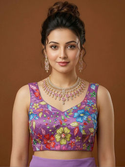 Niraha - Women Purple Silk Sweetheart Sleeveless Party Wear Blouse