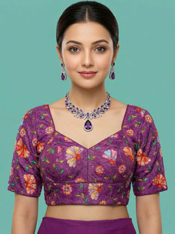 Niraha - Women Purple Silk Saree Sweetheart Sleeveless Party Wear Blouse