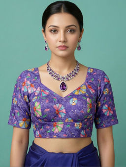 Niraha - Women Blue Silk Saree Sweetheart Sleeveless Party Wear Blouse