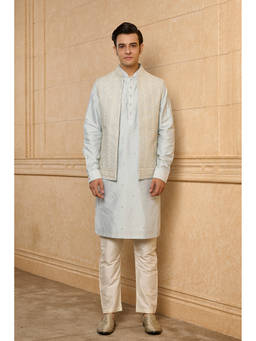 TASVA - Blue Polyviscose Full Sleeves Embroidered Kurta With Nehru Jackets & Pyjama