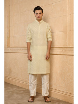 TASVA - Yellow Viscose Full Sleeves Embroidered Kurta With Pyjama