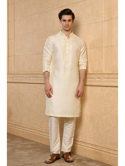 TASVA - Cream Polyviscose Full Sleeves Embroidered Kurta With Pyjama