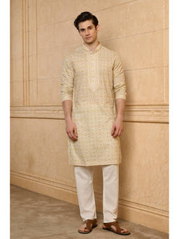 TASVA - Beige Polyviscose Full Sleeves Floral Kurta With Pyjama