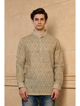 TASVA - Green Polycotton Full Sleeves Floral Kurta