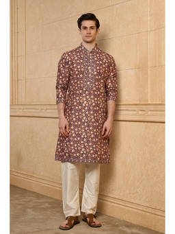 TASVA - Navy Blue Polycotton Full Sleeves Floral Kurta