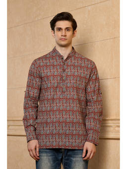 TASVA - Red Cotton Full Sleeves Printed Kurta