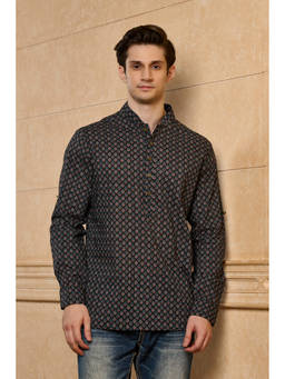 TASVA - Black Cotton Full Sleeves Printed Kurta