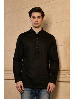 TASVA - Black Cotton Full Sleeves Solid/Plain Kurta