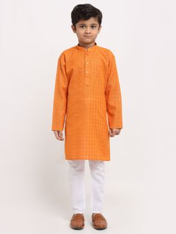 Kraft India - Boys Orange Woven Design Cotton Kurta with Pyjamas (Set of 2)