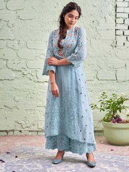 Naaz By Noor - Jamun Ki Tokri Neeli Kurta Set - (Set of 3)