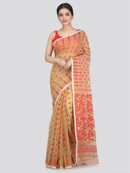 PinkLoom - Women's Soft Cotton Blend Jamdani Saree Without Blouse Piece
