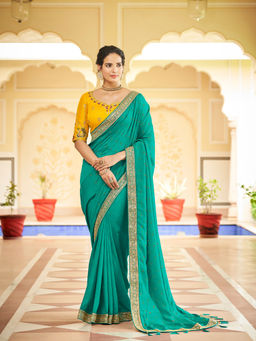 Odette - Festive Designer Sea Green Saree with Unstitched Blouse