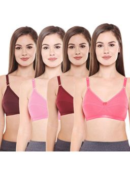 Bodycare - Women's Cotton Solid Color Full Coverage Bra Pack of 4 - Multi-Color