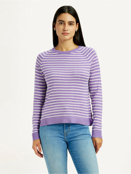 Levi's - Women Striped Lavender Crew Neck T-Shirt