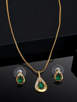 Estele - Gold Plated Pear Shaped Pendant Set with Crystals for Women