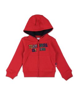 U.S. POLO ASSN. - Boys Red Brand Applique Hooded Sweatshirt