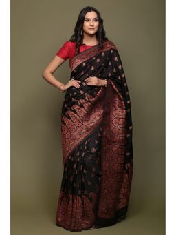 Zari Jaipur - Black Banarsi Silk Saree with Unstitched Blouse