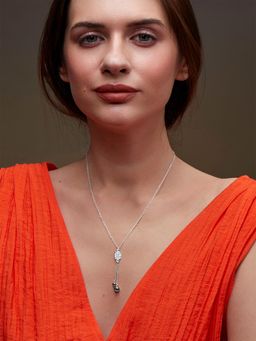 MINUTIAE - Womens Silver-Plated Stones-Studded Pendant Necklace with Chain