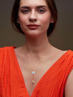 MINUTIAE - Womens Gold-Plated Stones-Studded Pendant Necklace with Chain