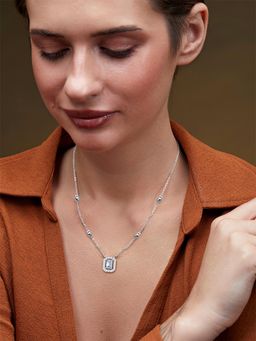 MINUTIAE - Womens Silver-Plated Stones-Studded Pendant Necklace with Chain