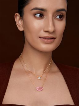 MINUTIAE - Womens Gold-Plated Stones-Studded Pendant Necklace with Chain