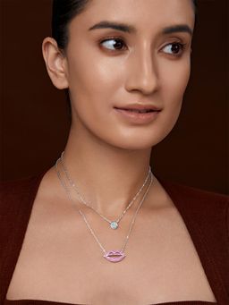 MINUTIAE - Womens Silver-Plated Stones-Studded Pendant Necklace with Chain