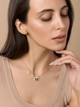 MINUTIAE - Womens Gold-Plated Stones-Studded Pendant Necklace with Chain