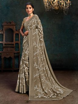 Odette - Beige Silk Georgette Designer Saree with Unstitched Blouse