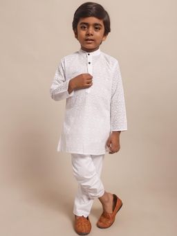 Superminis - White Boys Cotton Festive Wear Kurta and Pyjama