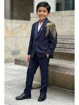 Lagorii - Royal Navy Blue Bead Work Suit Set