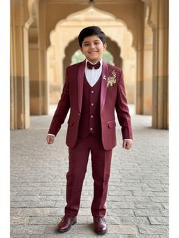 Lagorii - Maroon Premium Embroidered 5-Piece Suit Set