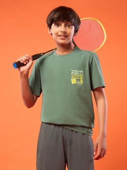 Technosport - Boys Green Printed Round Neck Sports T-Shirt