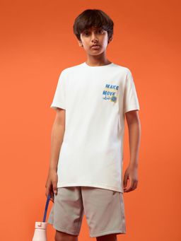 Technosport - Boys White Printed Round Neck Sports T-Shirt